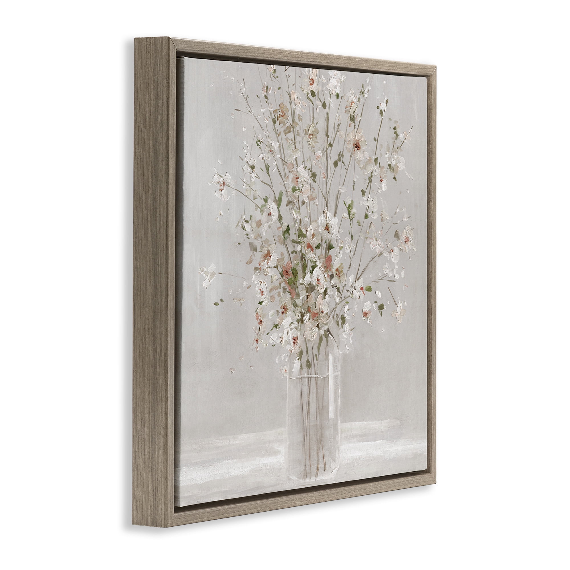Stupell Industries Neutral Flower Vase Arrangement Botanical & Floral Painting Brown Floater Framed Canvas Art Print Wall Art, 25 x 25