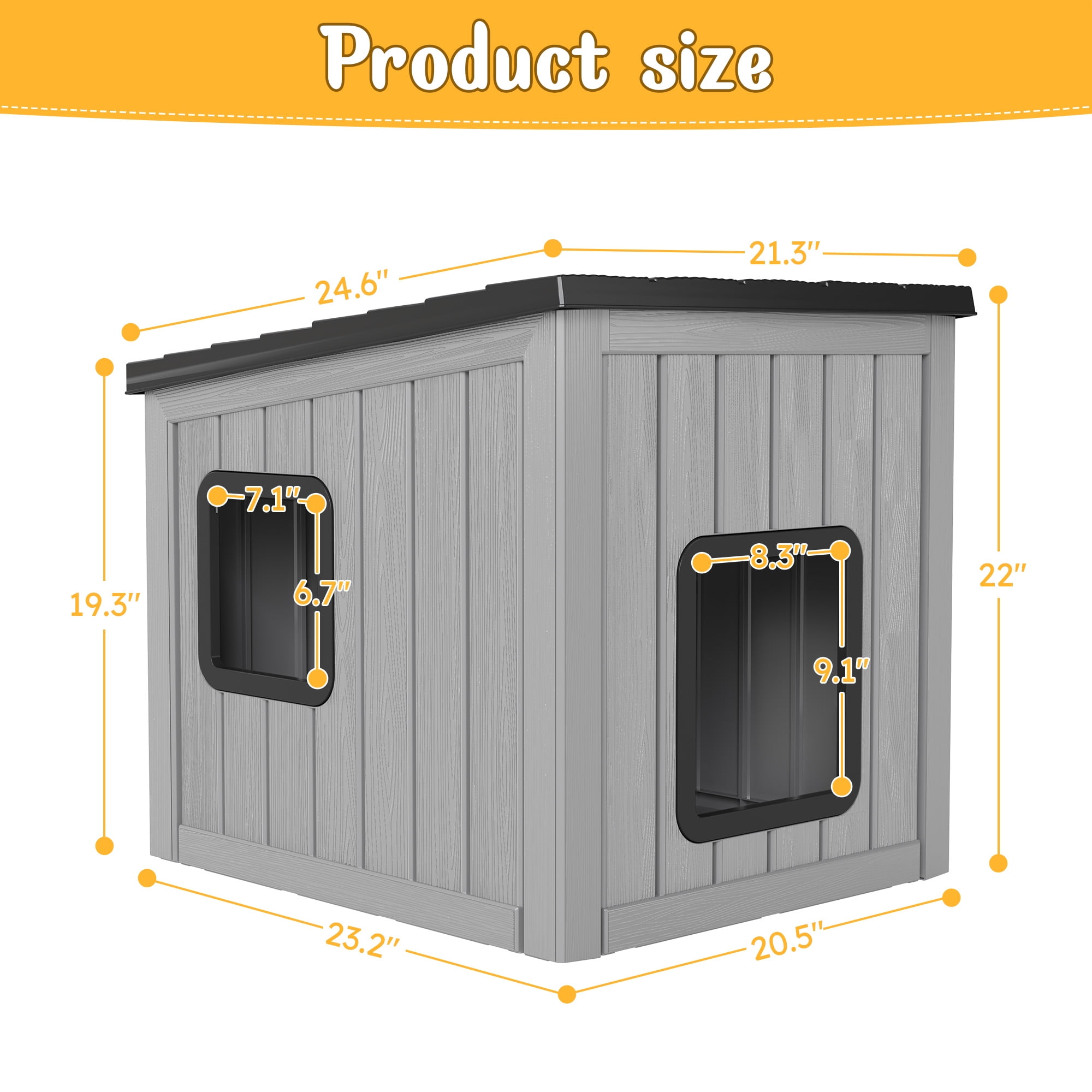 Bifanuo Outdoor Cat House, Weatherproof Shelter for Feral Cats & Kittens, Durable Insulated PP Shelter for Garden & Patio (Gray & Black)