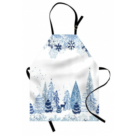 

Christmas Apron Artistic Winter Forest in Xmas Time Landscape Trees Rein Deer Styled Snowflakes Unisex Kitchen Bib Apron with Adjustable Neck for Cooking Baking Gardening Multicolor by Ambesonne