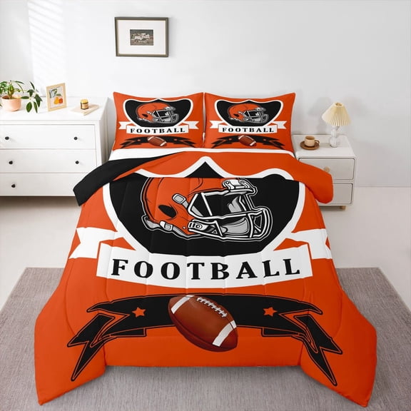 Erosebridal Football Cincinnati Bedding Twin Comforter Set, Soccer Sport Down Comforter, Orange Black Reversible Comforters & Duvets, Breathable Room Decoration, 2pcs