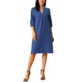 thumbnail image 2 of Women's Fall Dresses Casual 3/4 Sleeve V Neck Zigzag Print Loose Knee Length Dress with Pockets L Royal Blue, 2 of 6
