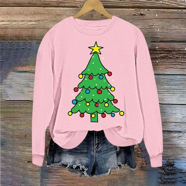 Taylonsss Chandail en Molleton de Noël à Col Rond pour Femmes Manches Longues Chandail Décontracté pour Hiver et Printemps Usage Quotidien