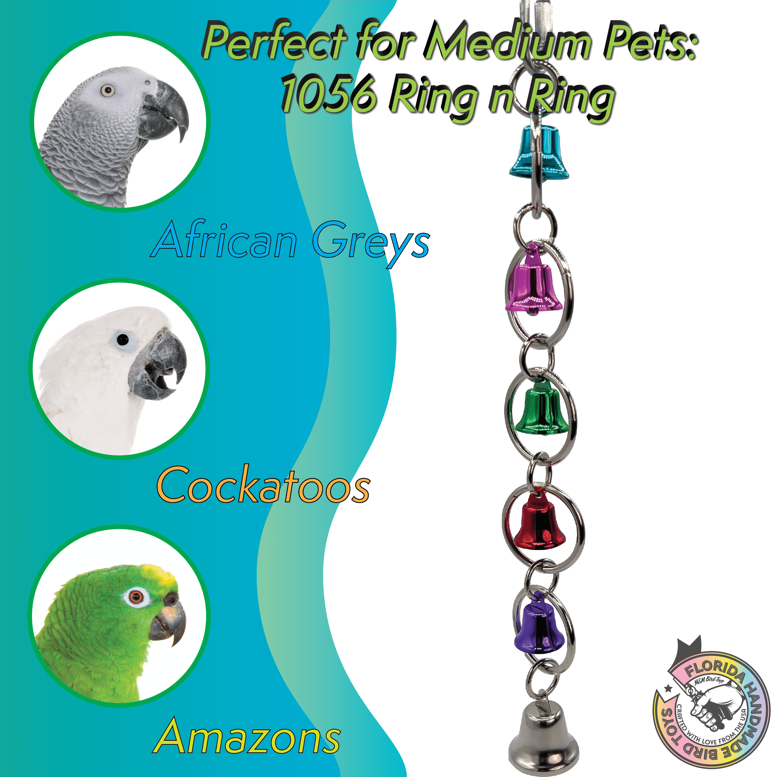 1056 Ring n Ring  - Handcrafted Shiny Durable Long Lasting Bird Cage Toy