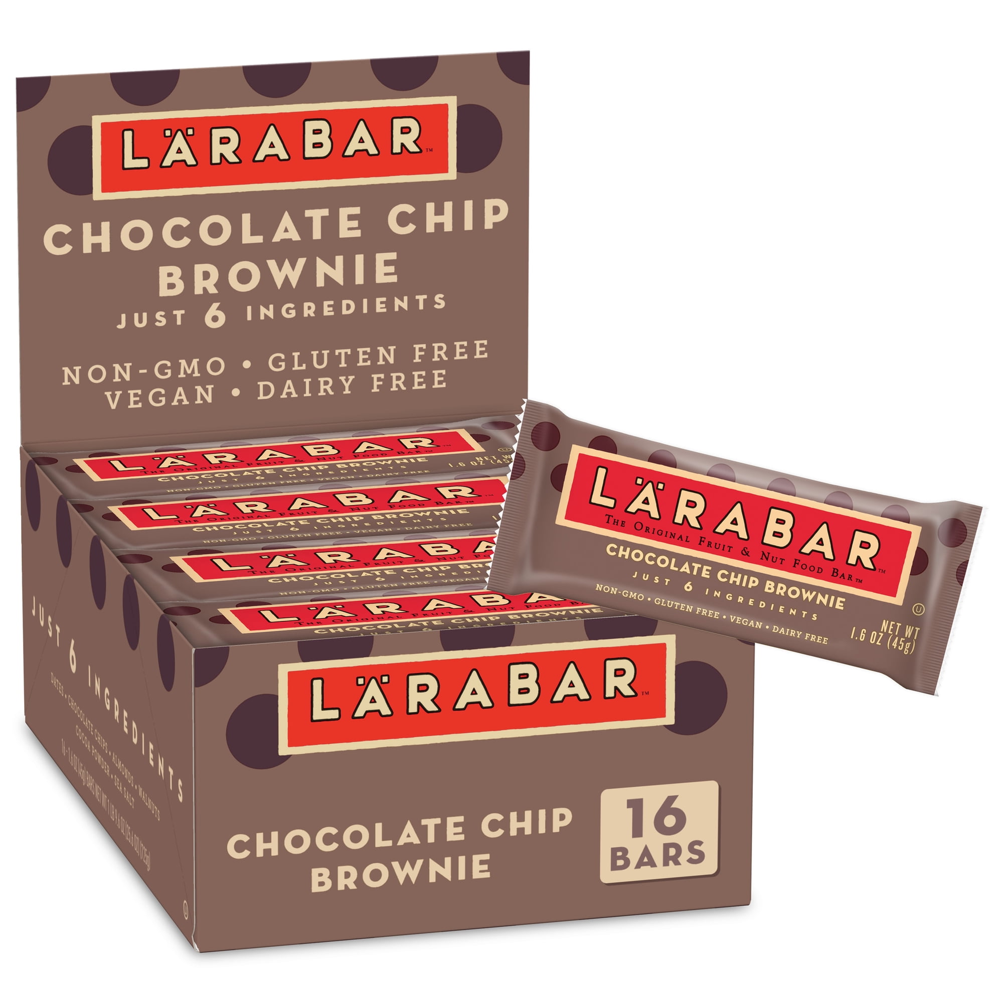 Larabar Chocolate Chip Brownie Fruit and Nut Bars, Gluten Free and Vegan, 16 Count, 25.6 oz