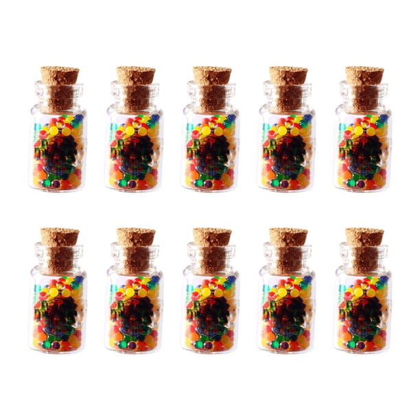 10 caramelos falsos para casa de muñecas en miniatura (escala 1:12) en frascos de vidrio que se pueden abrir. Arcoíris