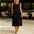thumbnail image 4 of Levmjia Womens Dresses Flowy Elegant Solid Color Dress and Sleeveless Round Neck One-Piece Set Plus Size Sleeveless Commute Maxi Dress, 4 of 7