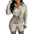 thumbnail image 3 of Pretxorve Women 2 Piece Outfits Print Lengthwise Striped Lapel Set-In Top Pocket Thin Summer Trousers Set, 3 of 5