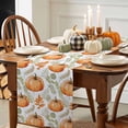 thumbnail image 4 of Fall Table Runner Thanksgiving Orange Pumpkin Table Runners Maple Leaf Sage Green Leaves Cotton Linen Dresser Scarf Kitchen Dining Table Decor for Fall Holiday Party Decor 13x90 Inch, 4 of 9