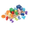 thumbnail image 1 of Wooden Number Blocks Counting Puzzle Shape Sensory Toy Toddler Preschool Learning Activity Set With Math Symbols Fine Motor Skills Development Ages 18 Months+, 1 of 9