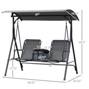Outsunny 2 Person Porch Swing with Canopy, Storage Table, Cup Holder, Gray