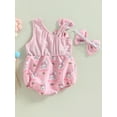 thumbnail image 2 of Kmbangi Ensemble de Barboteuse pour Bébés Filles Imprimé Rabbit Sans Manches + Bandeau Été Décontracté 0-18M, 2 of 8