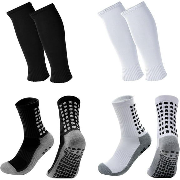 2 Set Grip Soccer Socks with Shin Guard Sleeves Non Slip Soccer Leg Sleeve Socks For Men Women