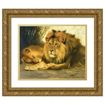 Wilhelm Kuhnert 18x15 Gold Ornate Wood Frame and Double Matted Museum Art Print Titled - Resting Lions (1913)