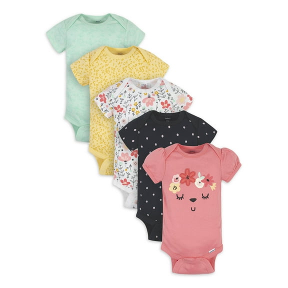 Gerber Baby Girls Short Sleeve Bodysuits, 5-Pack, Preemie-24 Months