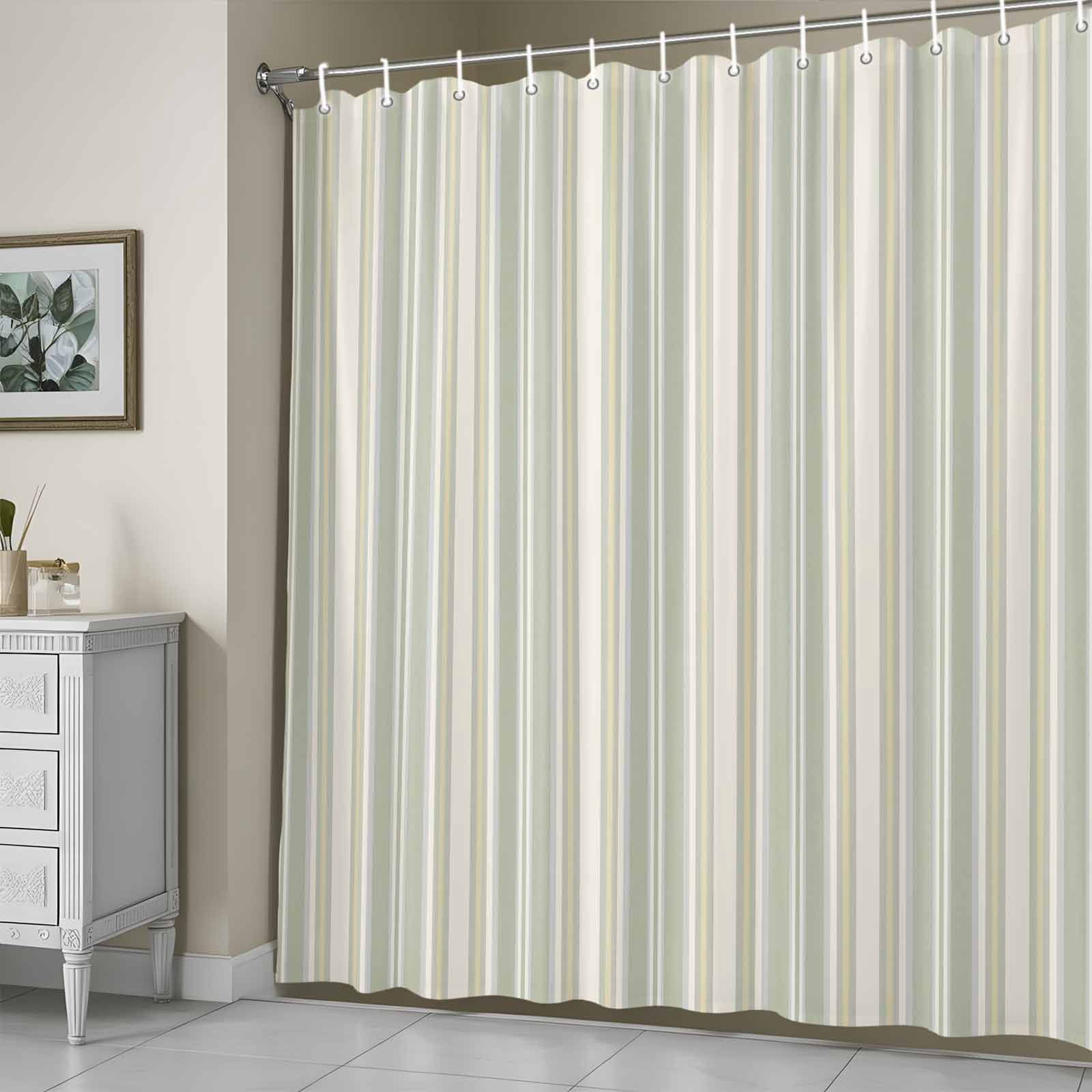 Green Stripe Shower Curtain, Vintage Abstract Art Farmhouse Green Vertical Stripe Waterproof Shower Curtain Set with 12 Hooks Lightweight Bath Curtains Fabric Bathroom Decor 72x72 Inches