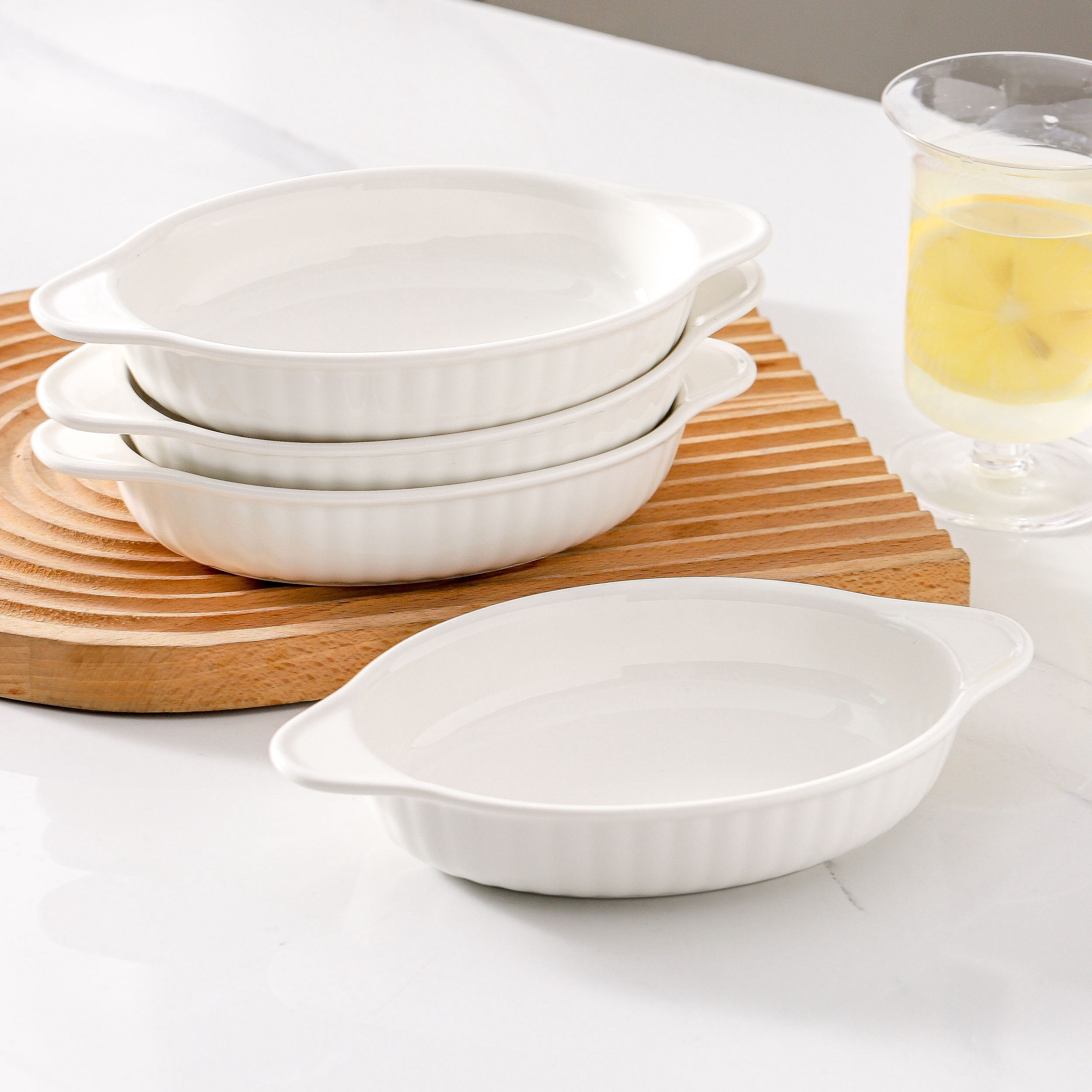 XINLTC Ceramic Au Gratin Baking Dishes, Set of 8 Oval Baking Dish Set for 1 or 2 Person Servings, Small Mini Casserole Dish with Double Handle, 8.4x4.8x1.4 inch