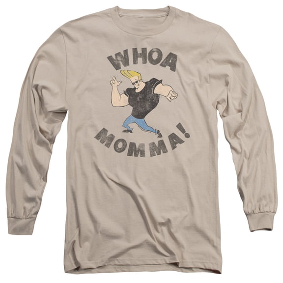 Johnny Bravo Whoa Momma Long Sleeve Adult 18/1 T-Shirt Sand