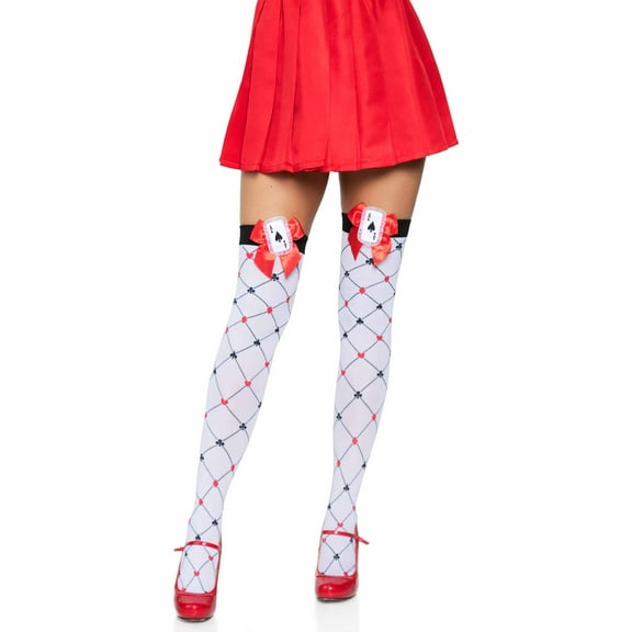 Leg Avenue Womens Harlequin and Heart Thigh Highs