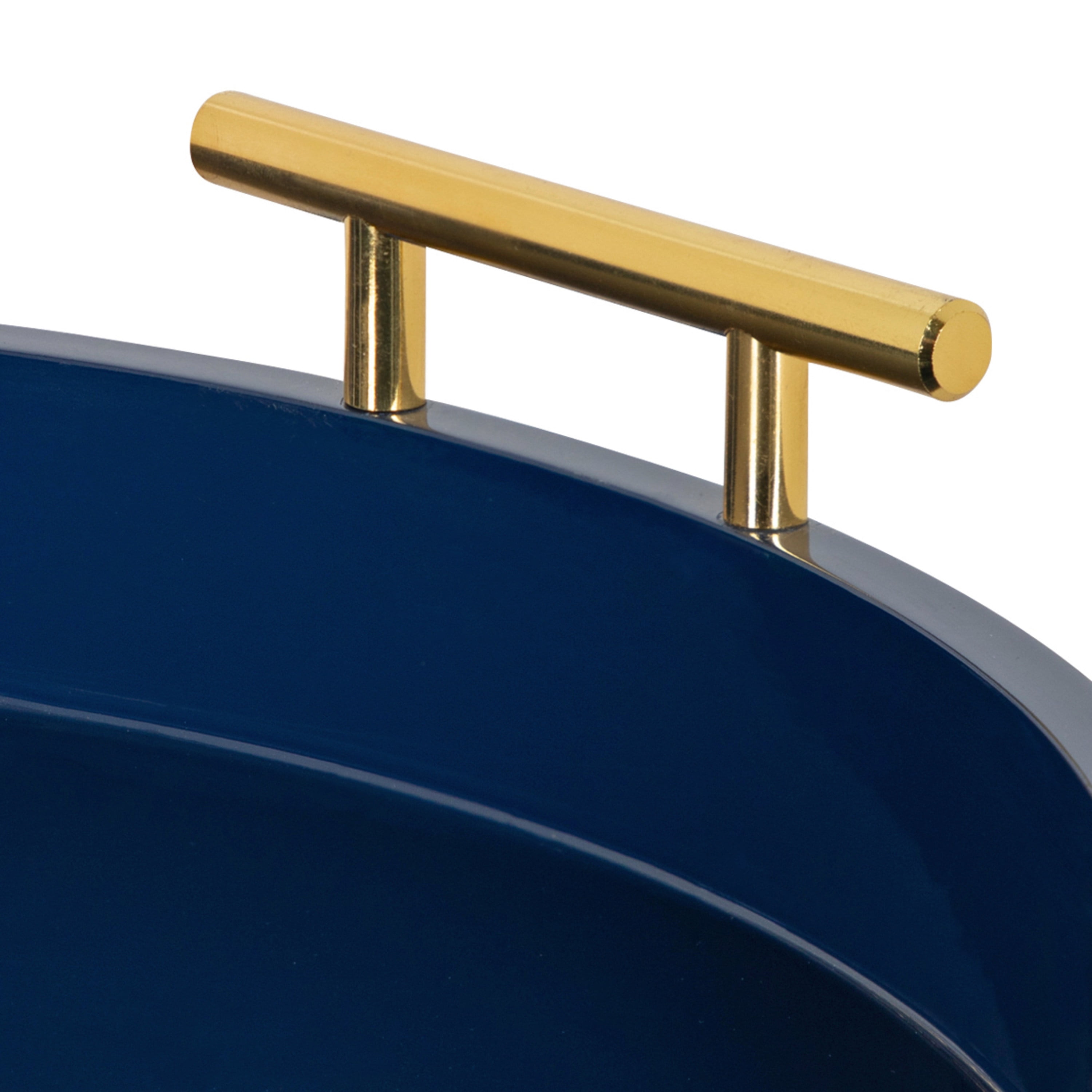Kate and Laurel Lipton Modern Round Tray, 15.5" Diameter, Navy Blue And Gold, Decorative Accent Tray for Storage and Display