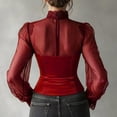 thumbnail image 5 of Women's Corset Velvet Turtleneck Lace Long Sleeve Ruffle Slim Fit Vintage Casual Elegant Corset - Mesh Sheer Crew Neck Shirts Sexy Spring Going Out Blouse Red L, 5 of 5