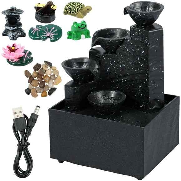 Dsseng Tabletop Fountain with Light Battery/USB Operated Mini Indoor Water Fountain Feature Zen Meditation Fountain Decor Sound Relaxation Fountain with Microscopic Ornaments for Office H