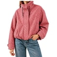 thumbnail image 3 of LNZGNM Plaid Bomber Jacket for Women Zip Up Stand Collar Long Sleeve Jackets Elastic Cuff Loose Lightweight Fall Winter Coat with Pockets,Red (L), 3 of 5