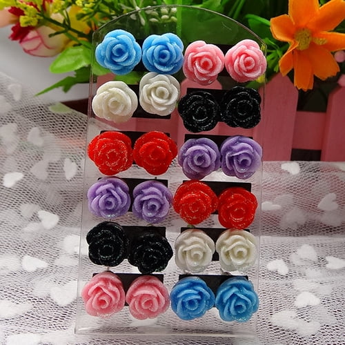 JewelrieShop Handcrafted Assorted Colors Rose Flower Earring Studs for  Women Girls, Stainless Steel Hypoallergenic Earring Pins
