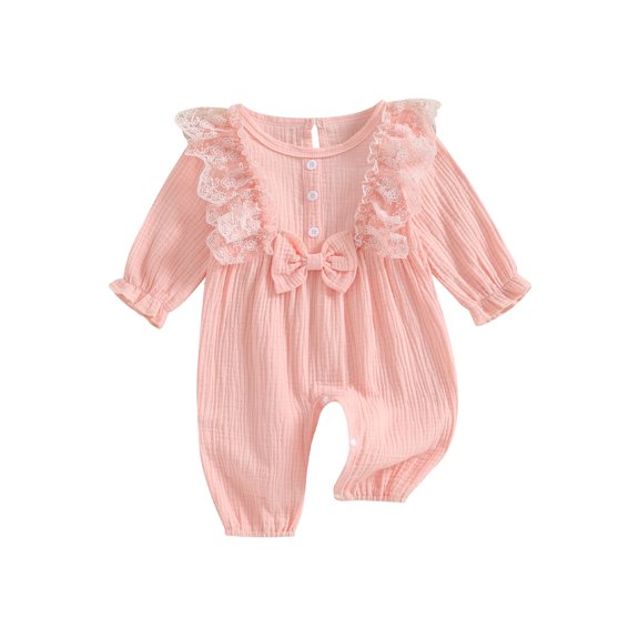 Bagilaanoe Newborn Baby Girl Fall Jumpsuit Lace Patchwork Long Sleeve Bodysuit 3M 6M 9M 12M 18M Infant Fall One Piece Romper