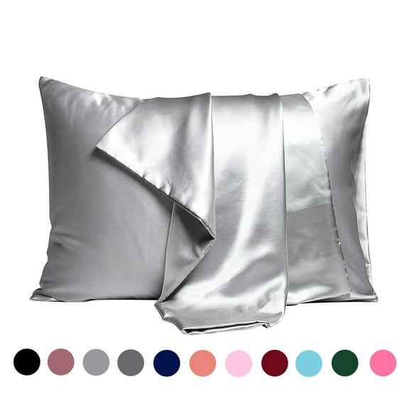 Silk pillowcase Solid color double-sided colored dip pillow case, super soft, standard/large size, 20"×26, dark grey