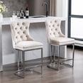 thumbnail image 3 of 25" Counter Height Bar Stools Set of 4, Velvet Counter Stools for Kitchen Island, Tufted High Chair with Backs, Fabric Upholstered Modern Barstools for Pub Cafe, Chromed Metal Legs (Beige, 4Pcs), 3 of 12