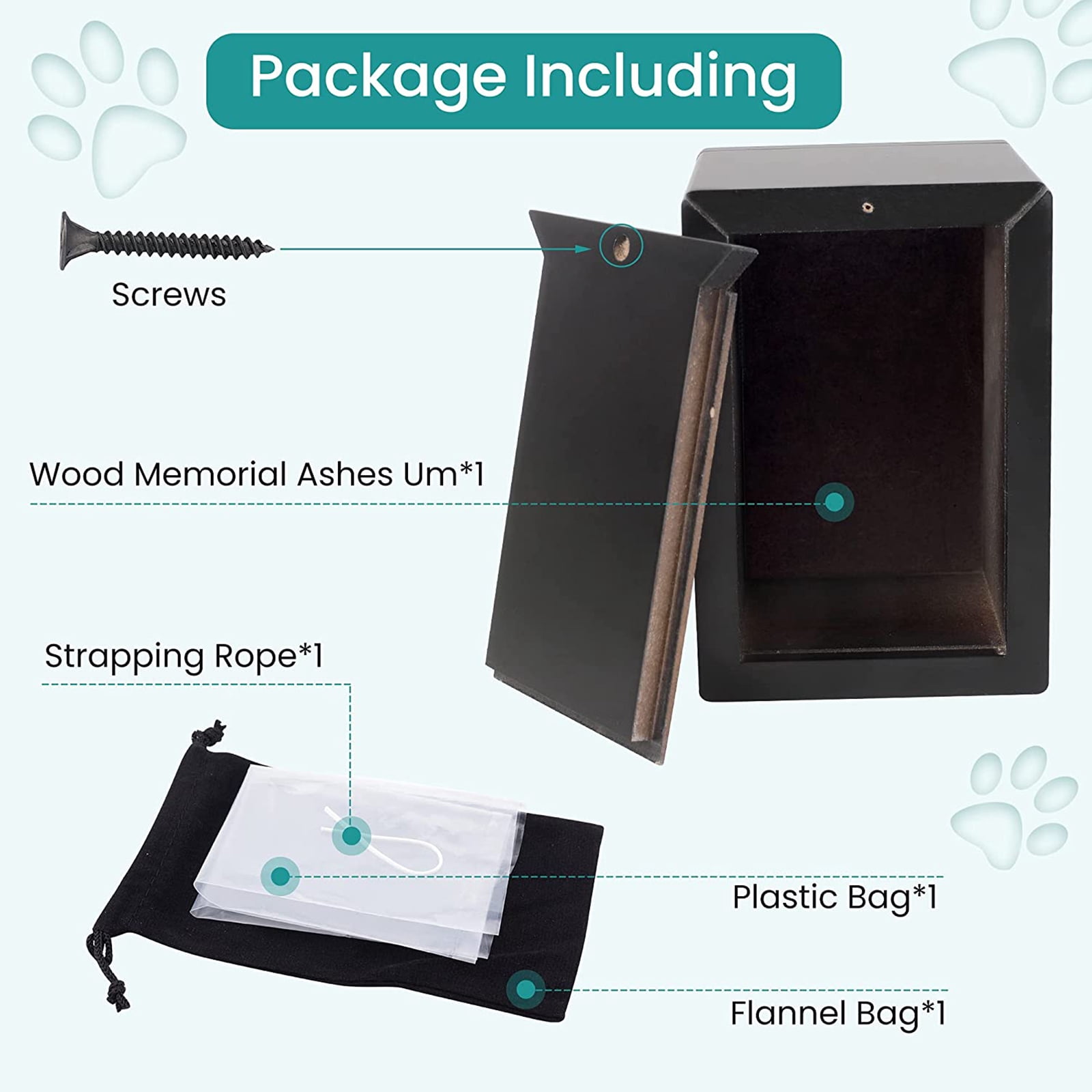 Pet Memorial Urns with Photo Frame Cremation Urn Box for Dog for Small Animal Black Color Size 4""x5.9"