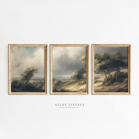 Luvia Set Of 3 Vintage Stormy Summer Landscape Print, Moody Countryside Poster Triptych, Rustic Gothic Decor, Modern Wall Decor Set 3 Prints 8x12 UNFRAMED
