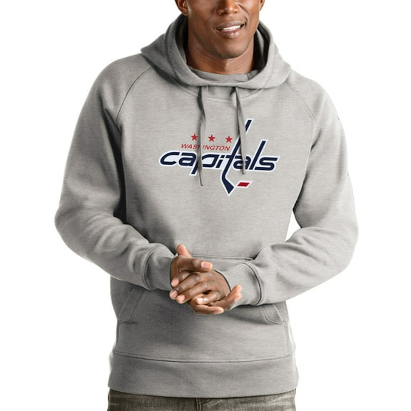 Men's Antigua Heathered Gray Washington Capitals Logo Victory Pullover Hoodie