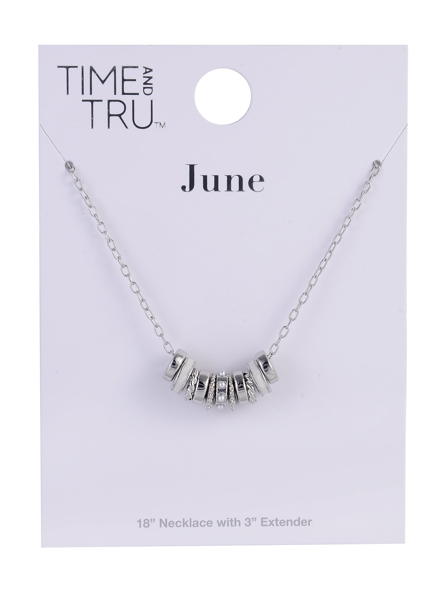 Time and Tru Silvertone Chain with Pearl Birthstone "June" Necklace