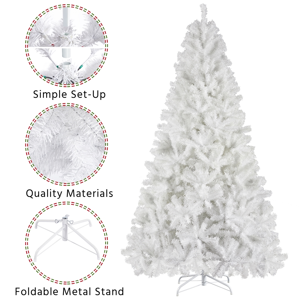 Alden Design White Hinged Spruce Artificial Christmas Tree, with Foldable Stand 7.5'