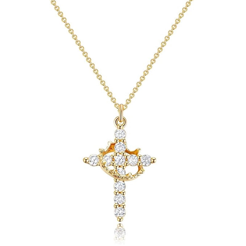 Soleilie Christian Gift Stocking Stuffers Cross Necklace for women-Dainty 14k Gold Plated/Silver Plated Pendant Necklaces Simple Cute Tiny Necklace Jewelry for Women