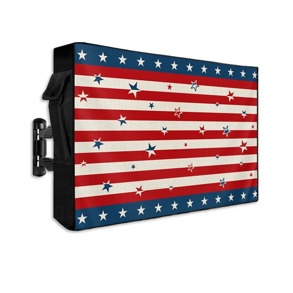 4th of July Outdoor TV Cover 48 to 50 Inch Weatherproof, Independence Day American Star Patriotic 600D Oxford TV Covers with Waterproof Zipper, Outside Flat TV Screen Protector Size 48"Wx30"Hx4.5"D