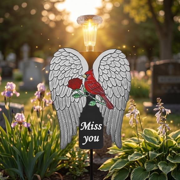 Solar Memorial Stake Metal Cemetery Decoration with LED Light Sympathy Present for Loss of Mother Mom Grandma Garden Grave Marker