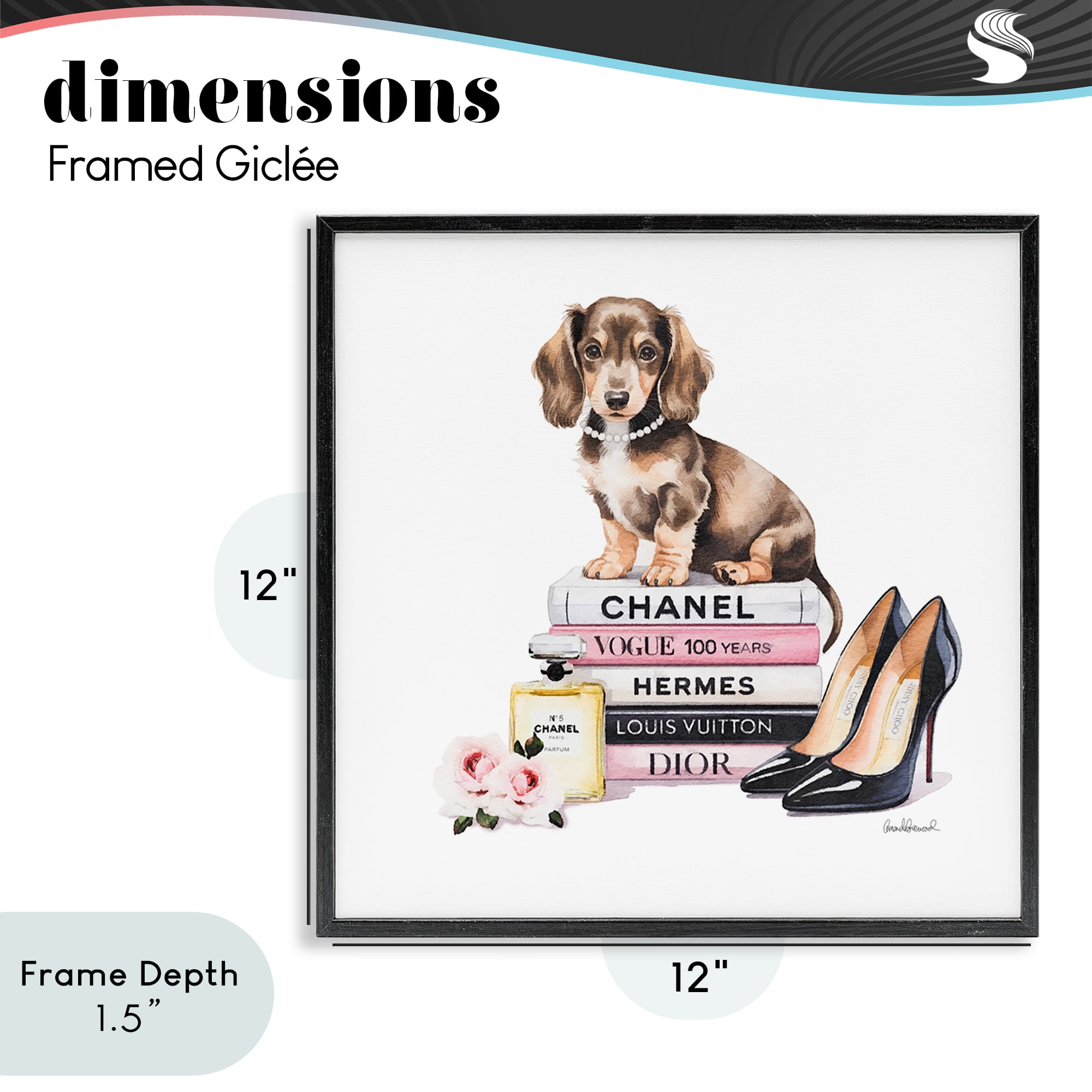 Stupell Industries Luxury Fashion Books & Dog Black Framed Giclee Art, design by Amanda Greenwood