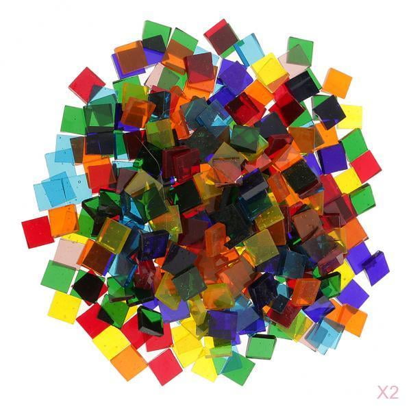 segolike 320g Assorted Color Square Clear Glass Pieces Mosaic Tiles For DIY Mosaic Making