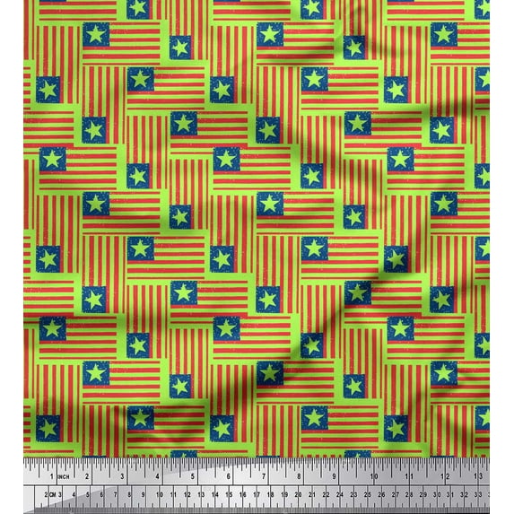Soimoi Green Cotton Voile Fabric Liberia Country Flag Decor Fabric Printed Yard 56 Inch Wide
