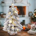 thumbnail image 4 of Desktop Christmas Tree Snow Flocking Artificial Christmas Tree Mini Christmas Tree with Lamp & Wooden Base, 4 of 5