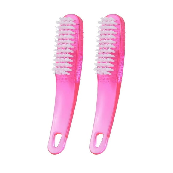 Nail Brush for Cleaning Fingernails PInk, 2 Pack Hand Scrub Cleaning Nail Brushes with Case Plastic Hand Finger Toes Scrubbing Brush, Pedicure Nail Scrubber