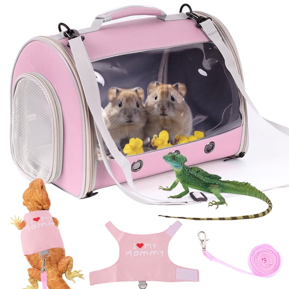 Small Animal Travel Backpack Carrier with "MOMMY" Harness,Portable Bearded Dragon Bag for Sugar Glider,Hedgehog,Rat,Bunny,Rat,Airline Approved