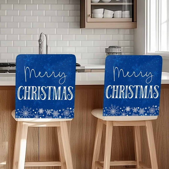 Merry Christmas Chair Covers Set of 6 Winter Snowflake Blue Chair Back Covers Stretch Removable Washable Slipcovers Protector for Dining Room Kitchen Party Decor