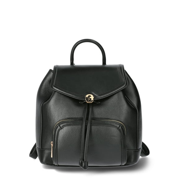 Time and Tru Women's Faux Leather Drawstring Backpack, Black