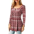thumbnail image 6 of Fancyglim Womens Tunic Tops Long Sleeve Pleated Blouses Casual Floral Loose Henley Shirts Burgundy S, 6 of 6
