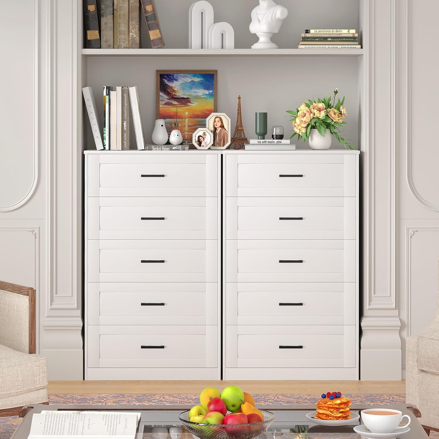 Frmobepts 5 Drawer Dresser, Vertical Dresser with Metal Handle for Bedroom Living Room, White