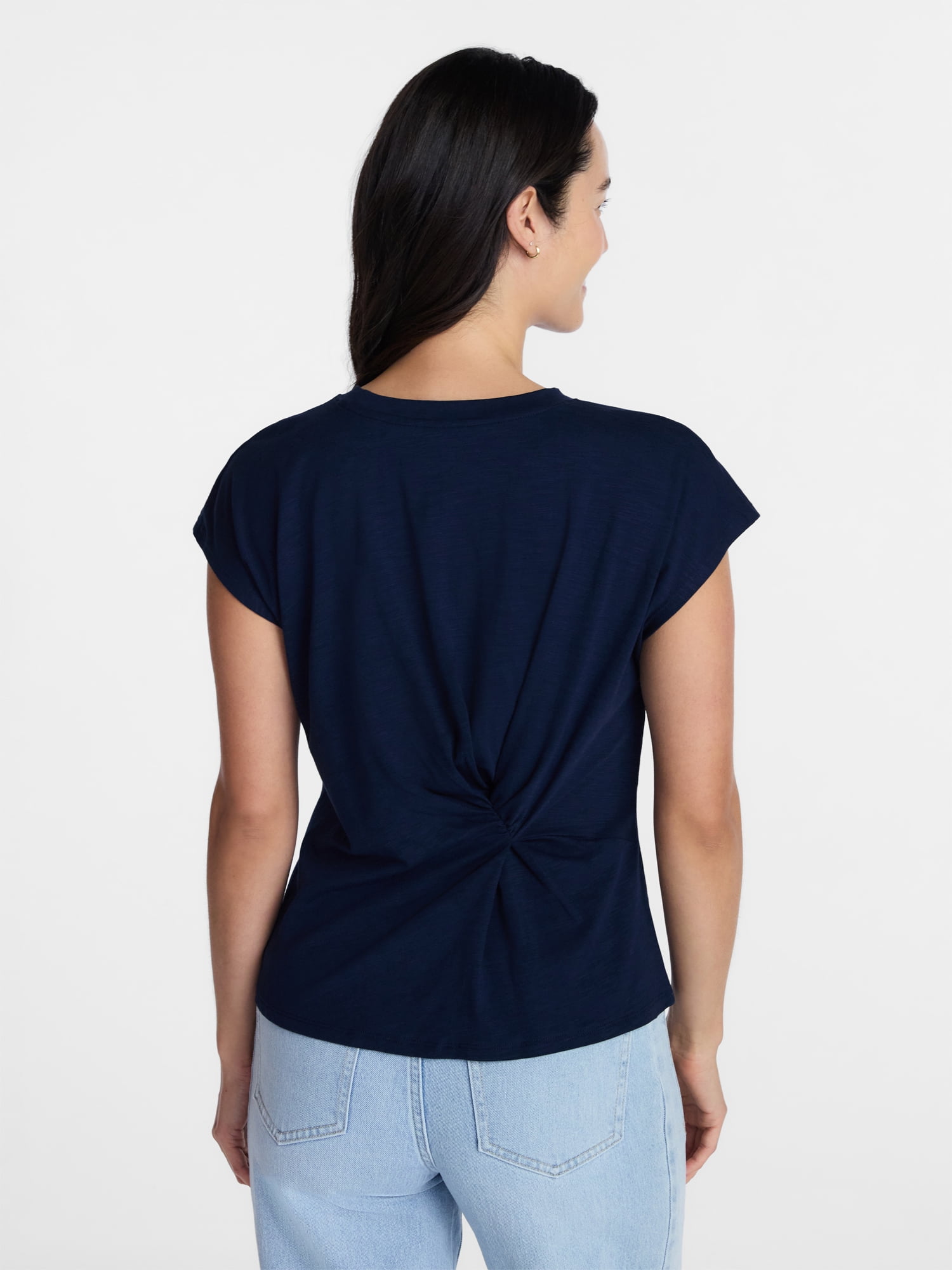 Time and Tru Women's Twist-Front Tee with Short Sleeves, Sizes XS-XXXL