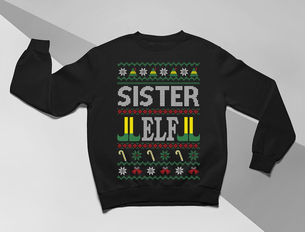 Tstars Girls Ugly Christmas Sister Elf Family Kids Christmas Gift Funny Humor Holiday Shirts Xmas Party Christmas Gifts for Girl Youth Kids Sweatshirt.